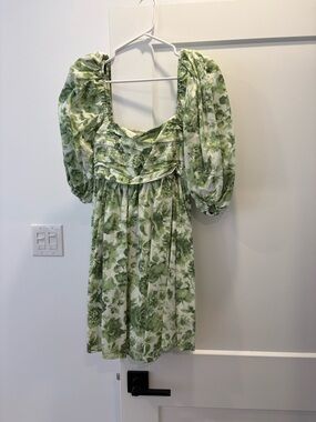 Abercrombie & Fitch Emerson Green Floral Puff-Sleeve Mini Dress
